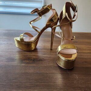 NEW Gold 6" Platform Heels, Size 10